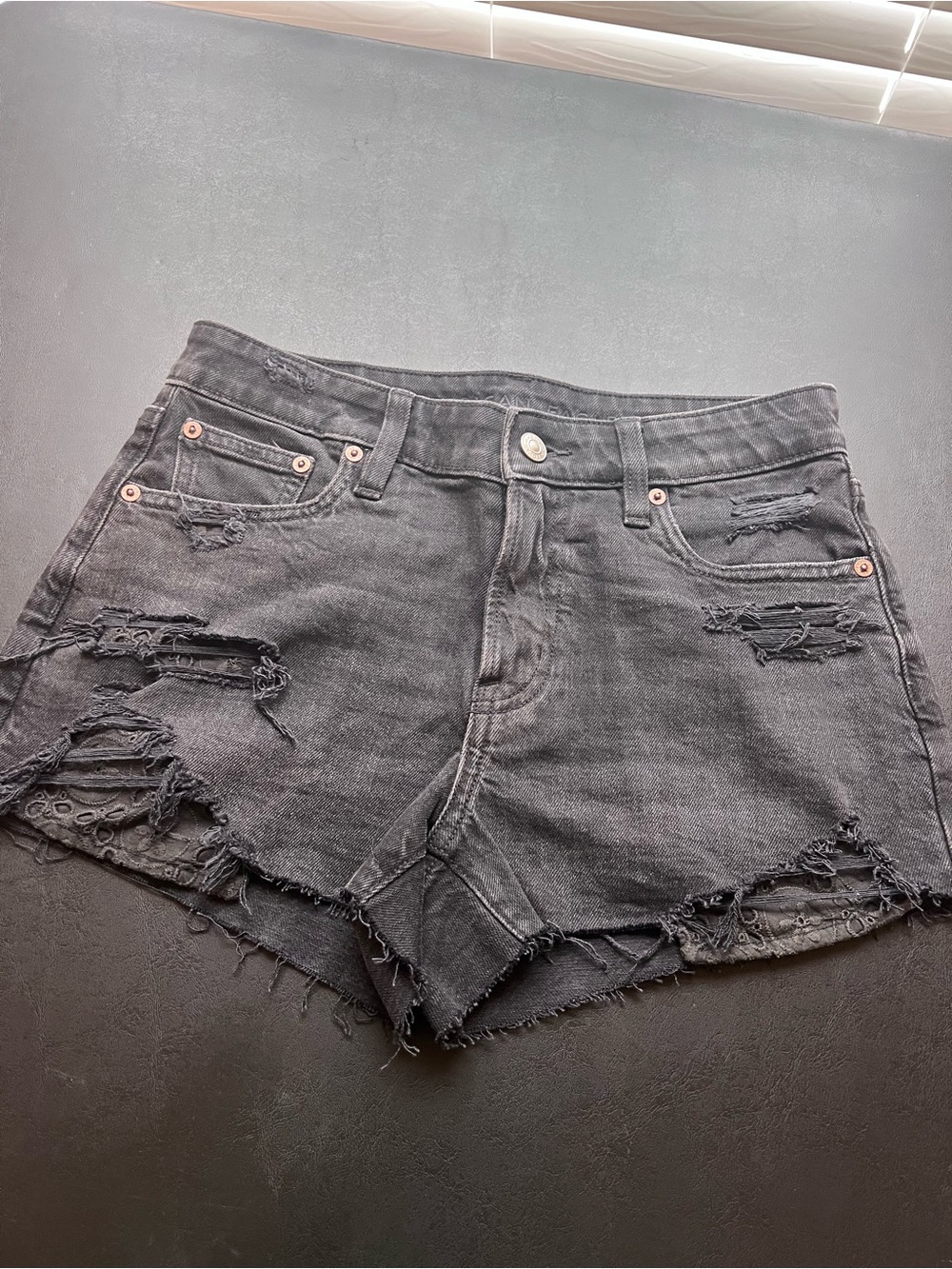 American Eagle Outfitters Black Distressed High-Rise Jean Shorts